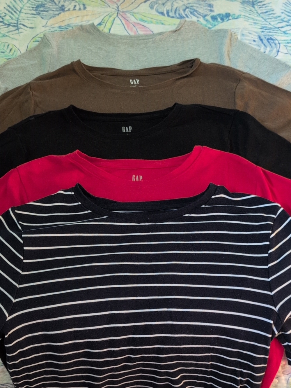 GAP Short Sleeve Tees - Blue Stripe, Red, Black, Brown, Light Gray